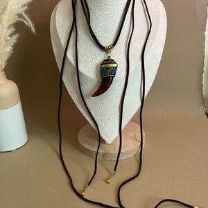 Bohemian Faux-Leather Horn Necklace - Adjustable Western Festival Necklace